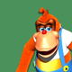 A close up shot of Lanky Kong on a green background.